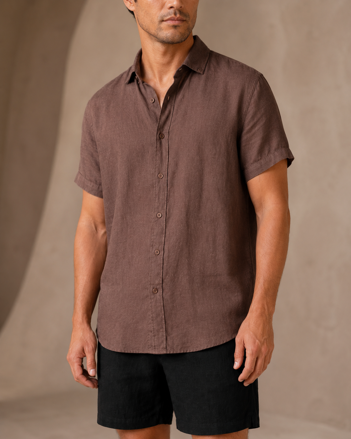Classic Short Sleeve Linen Shirt — Chocolate
