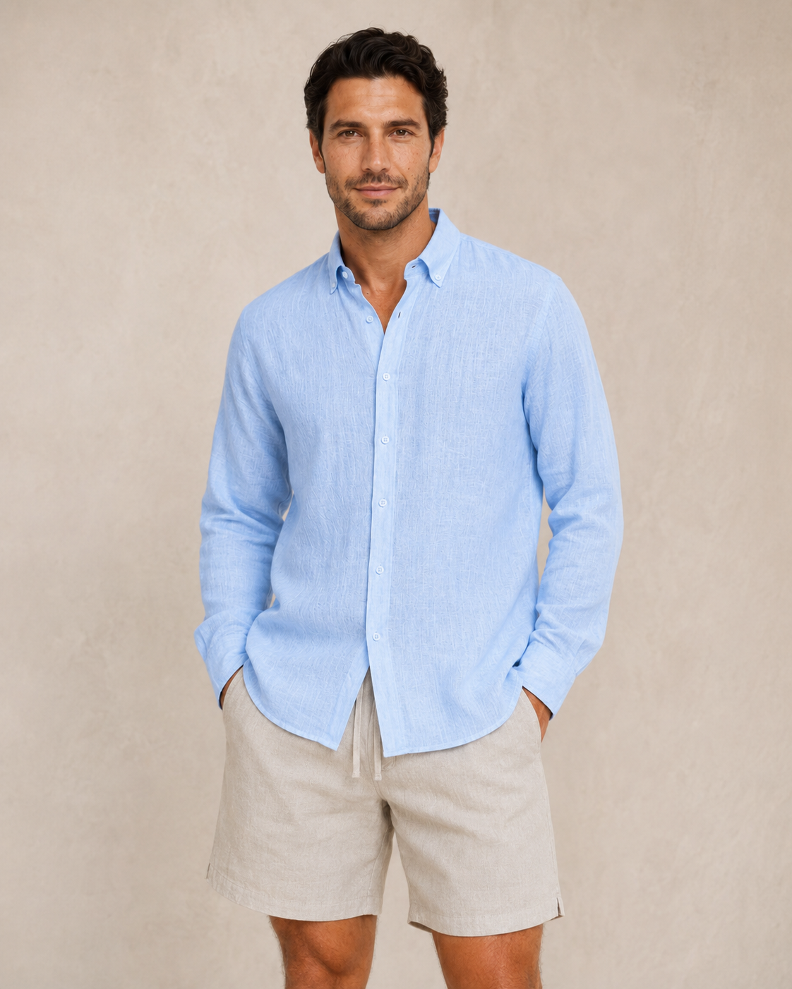 Classic Long Sleeve Linen Shirt — Ice Blue