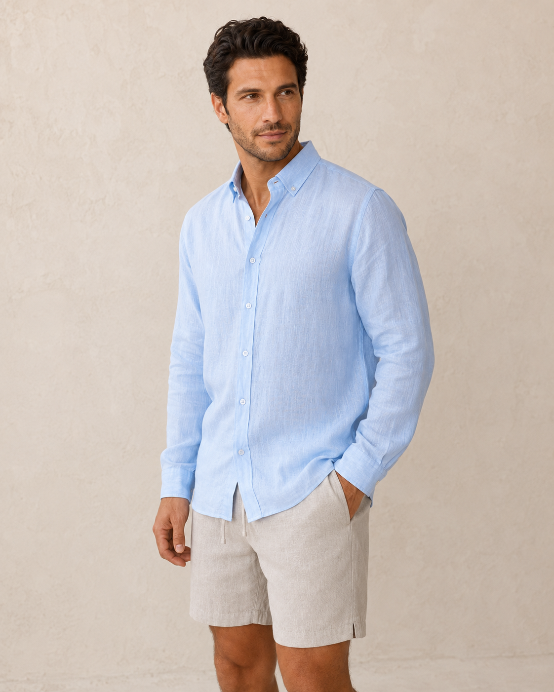 Classic Long Sleeve Linen Shirt — Ice Blue