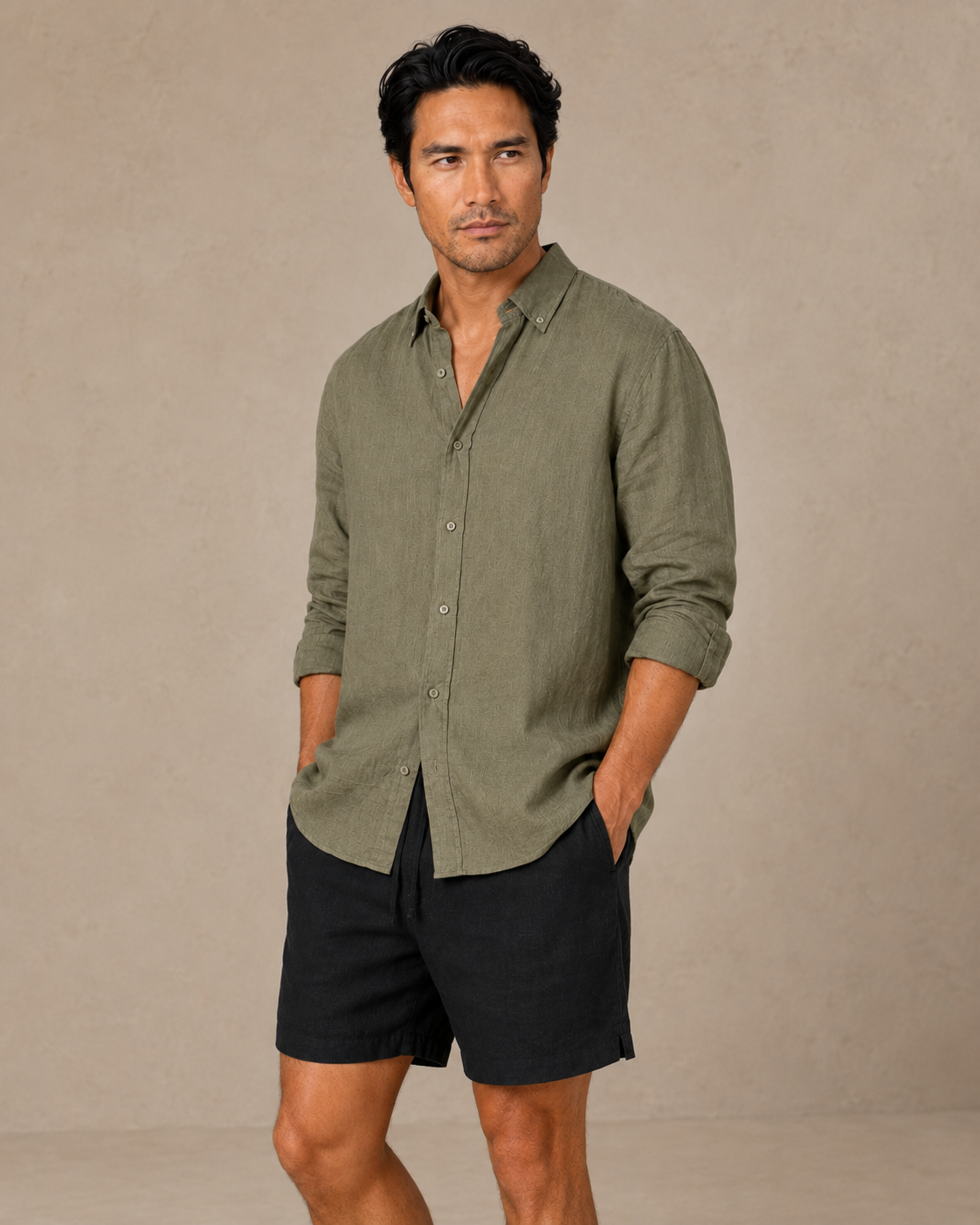 Classic Long Sleeve Linen Shirt — Olive