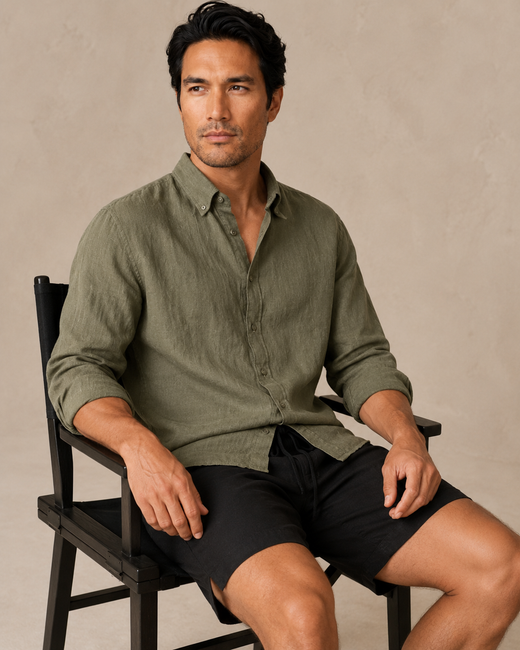 Classic Long Sleeve Linen Shirt — Olive