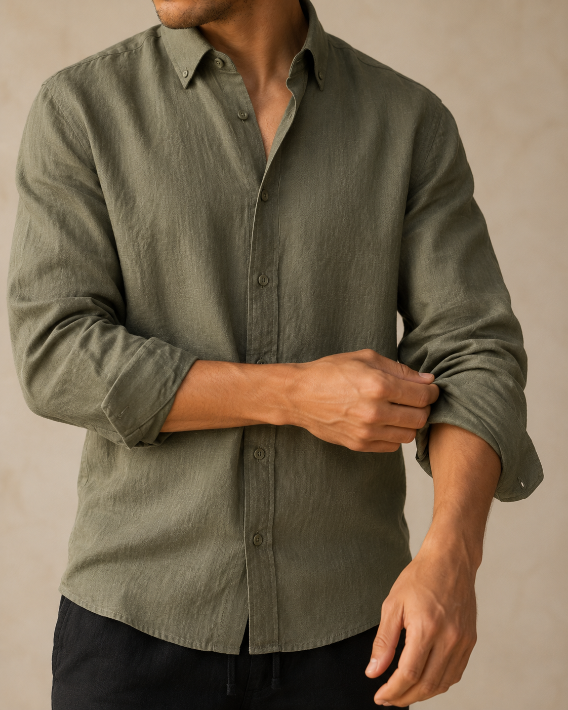 Classic Long Sleeve Linen Shirt — Olive