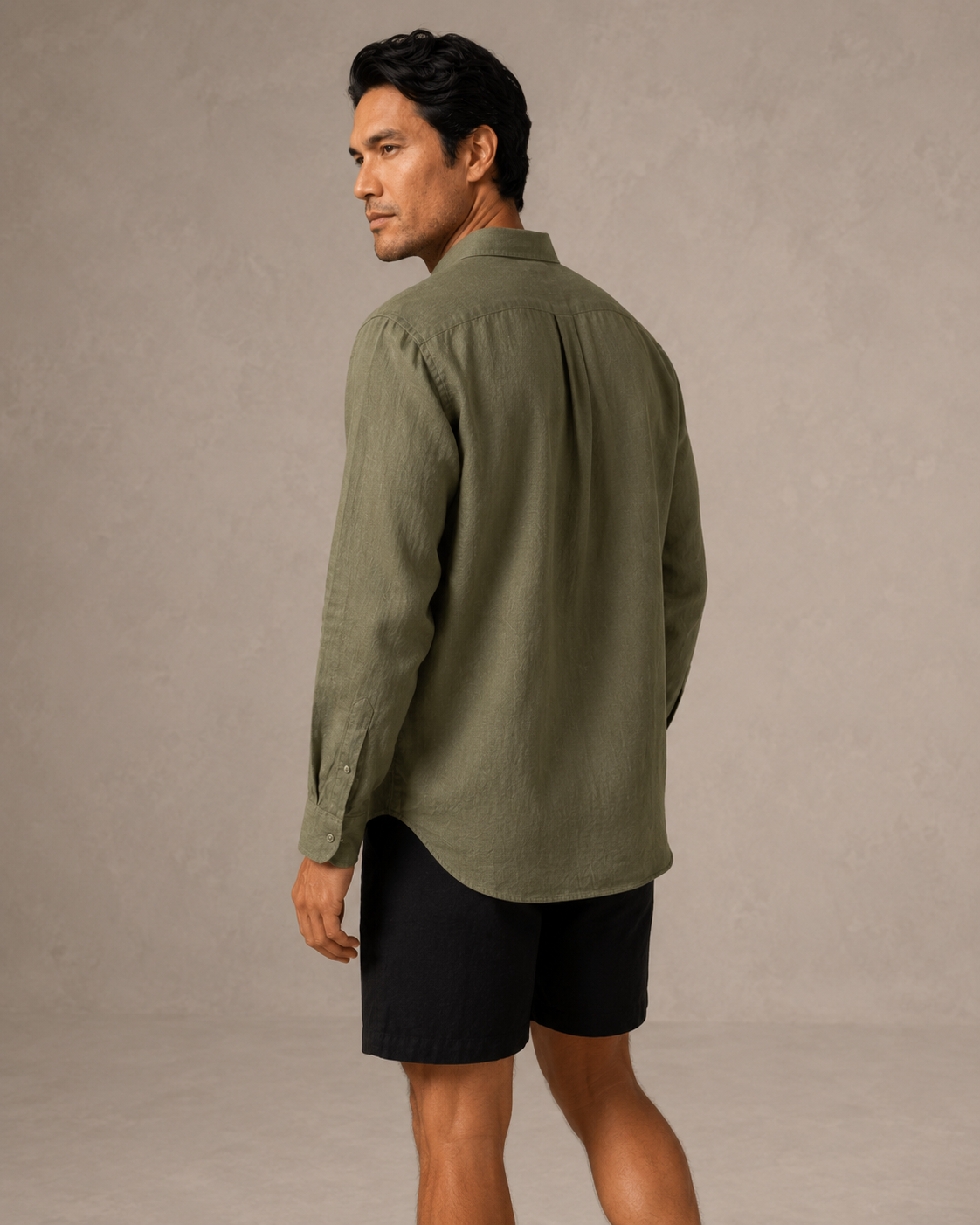 Classic Long Sleeve Linen Shirt — Olive