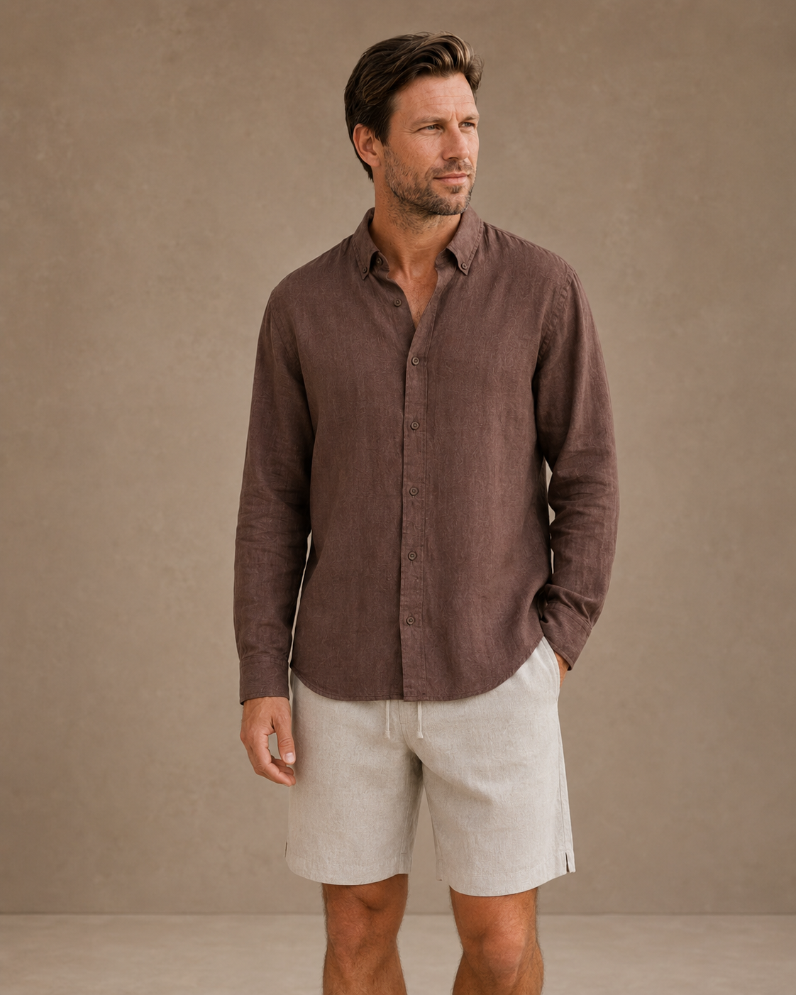 Classic Long Sleeve Linen Shirt — Chocolate