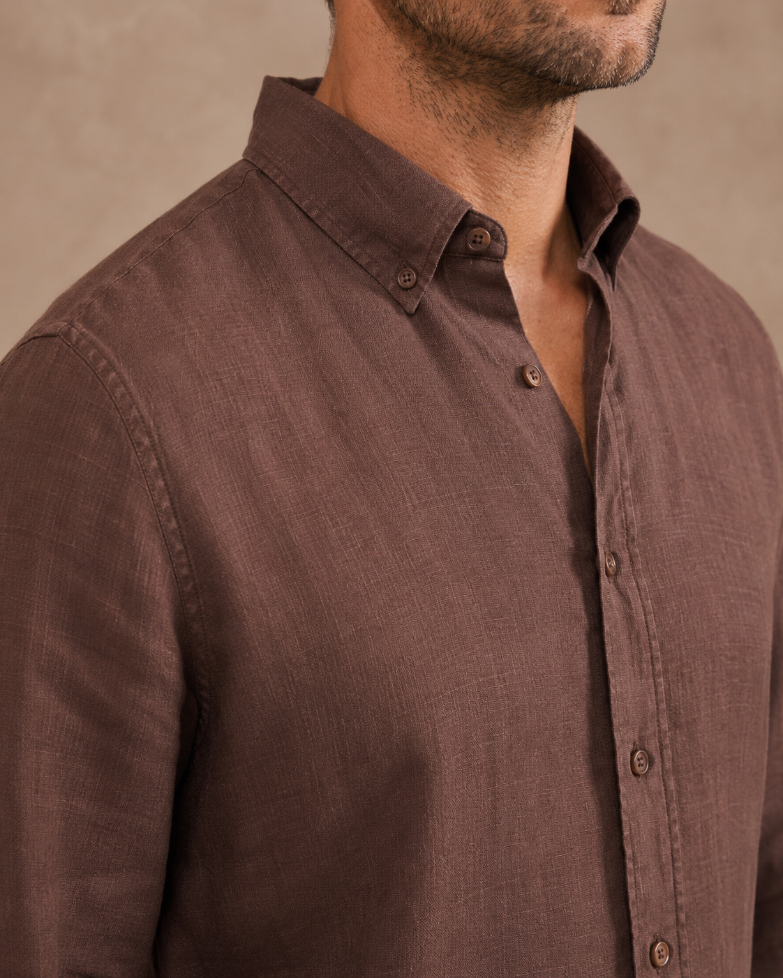 Classic Long Sleeve Linen Shirt — Chocolate