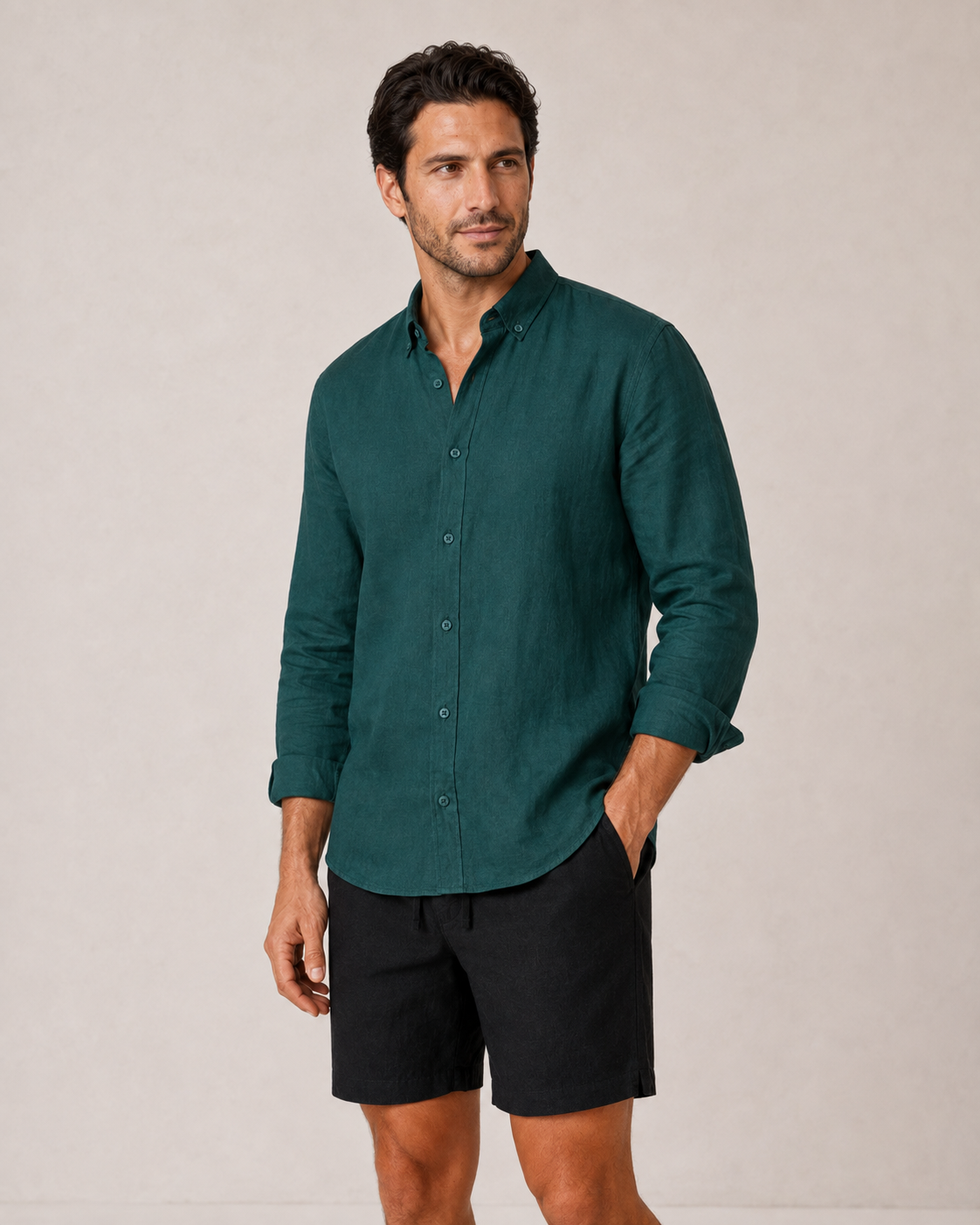 Classic Linen Shirt — Forest Green