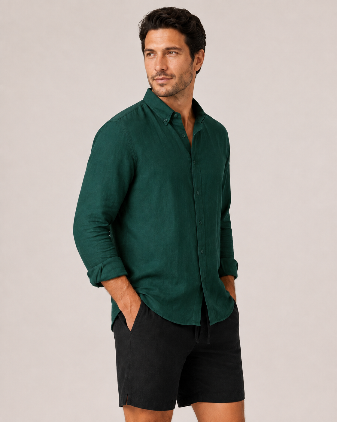 Classic Linen Shirt — Forest Green