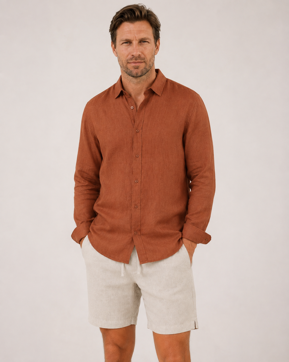 Classic Linen Shirt — Terracotta