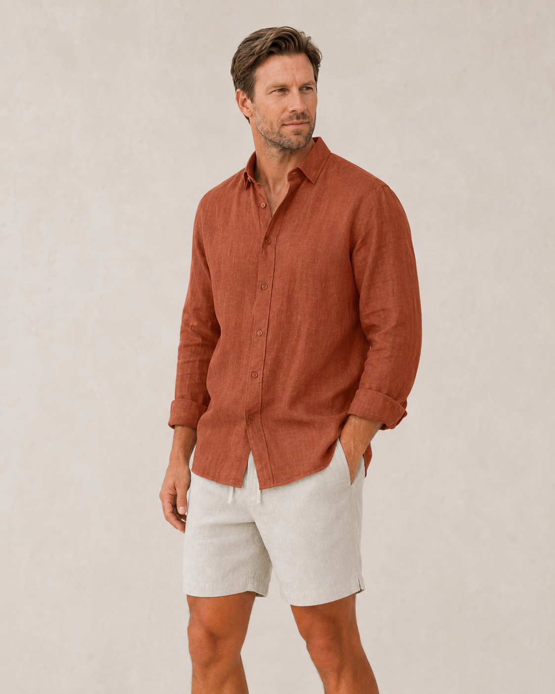 Classic Linen Shirt — Terracotta