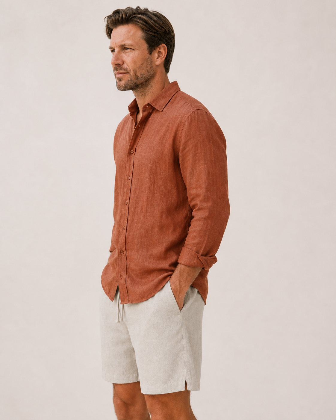 terracotta dress shirt Classic Linen — Utility Built-in Bra Tank Belt Size:42