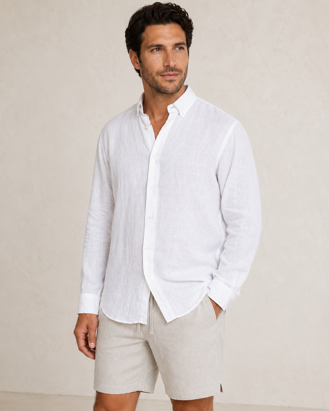 Classic Long Sleeve Linen Shirt — White