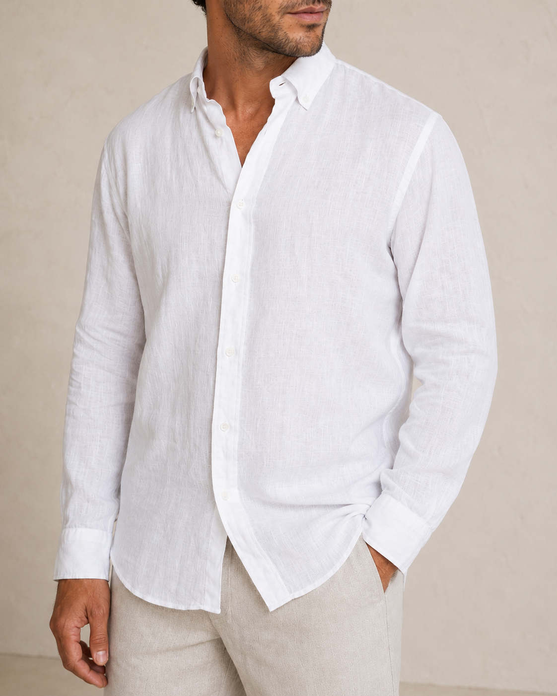 Classic Long Sleeve Linen Shirt — White
