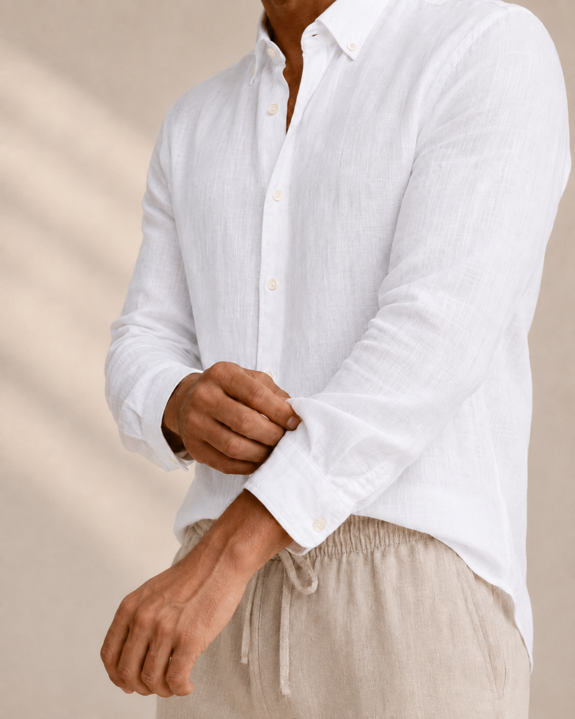 Classic Long Sleeve Linen Shirt — White