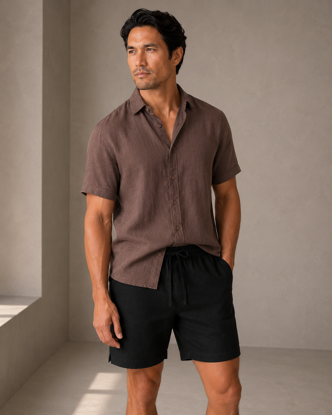 Classic Short Sleeve Linen Shirt — Chocolate
