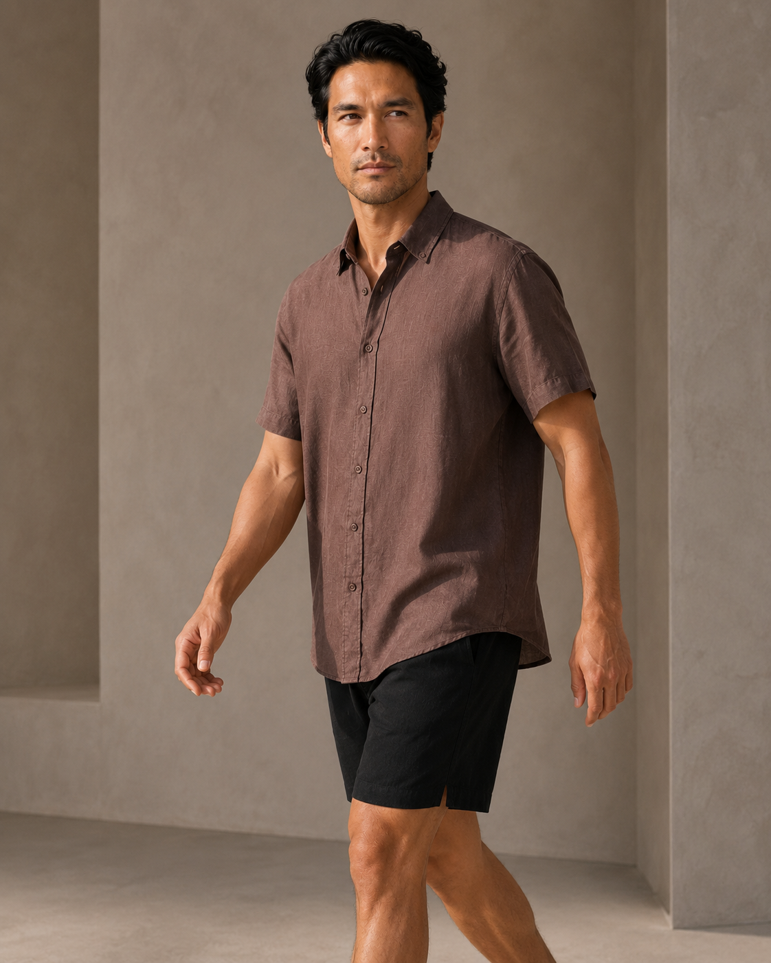Classic Short Sleeve Linen Shirt — Chocolate