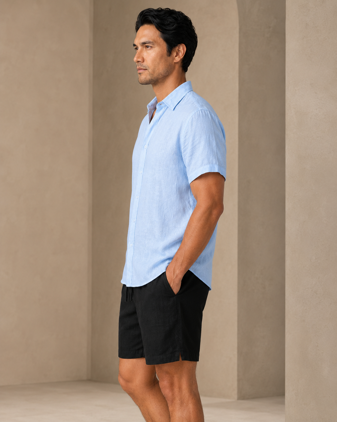 Classic Short Sleeve Linen Shirt — Ice Blue