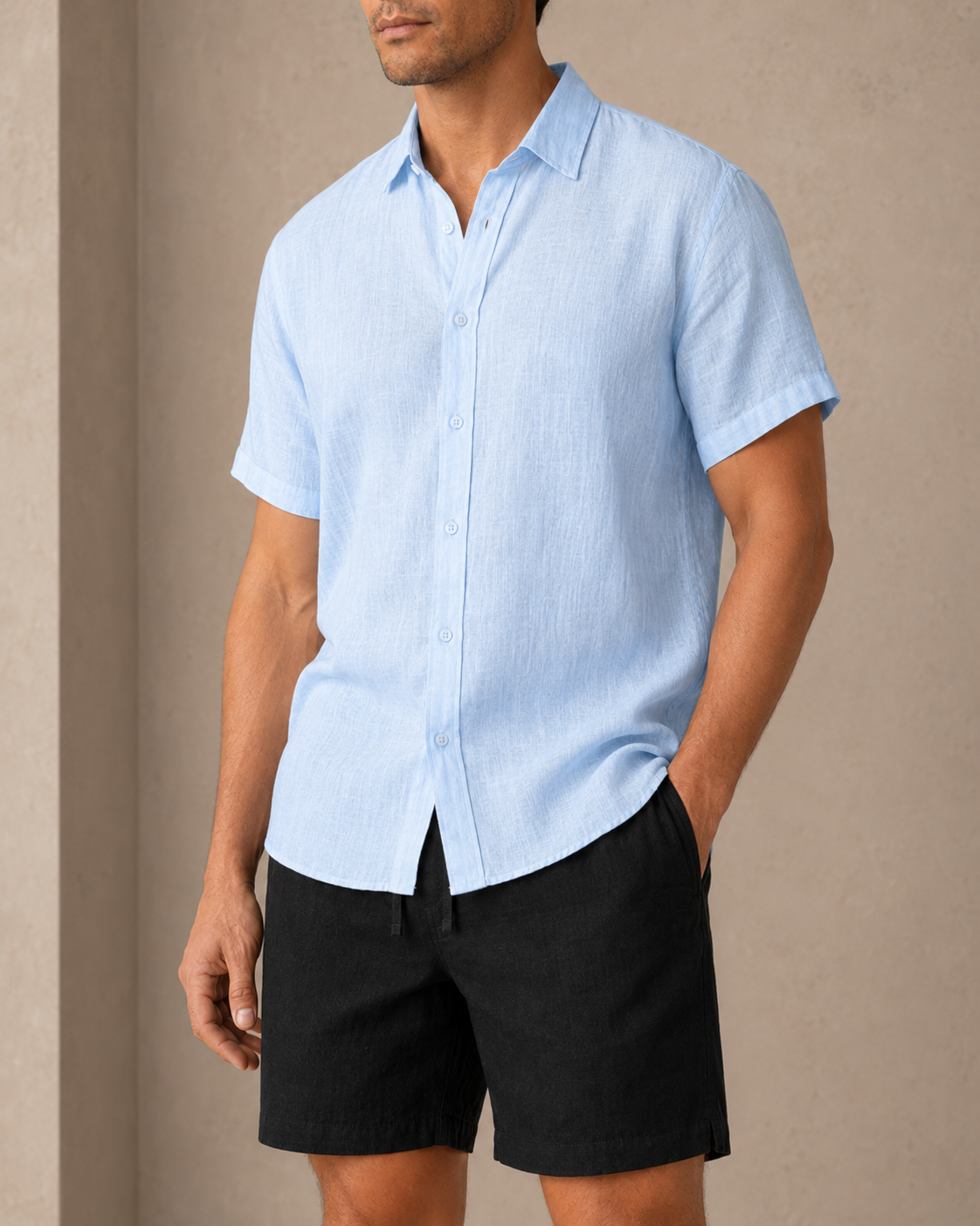 Classic Short Sleeve Linen Shirt — Ice Blue