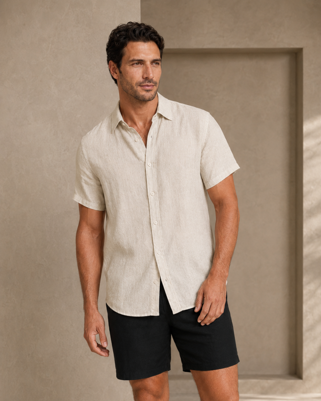 Classic Short Sleeve Linen Shirt — Natural
