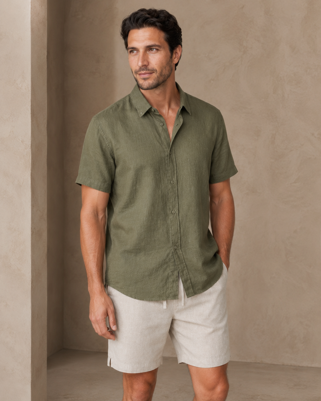 Classic Short Sleeve Linen Shirt — Olive