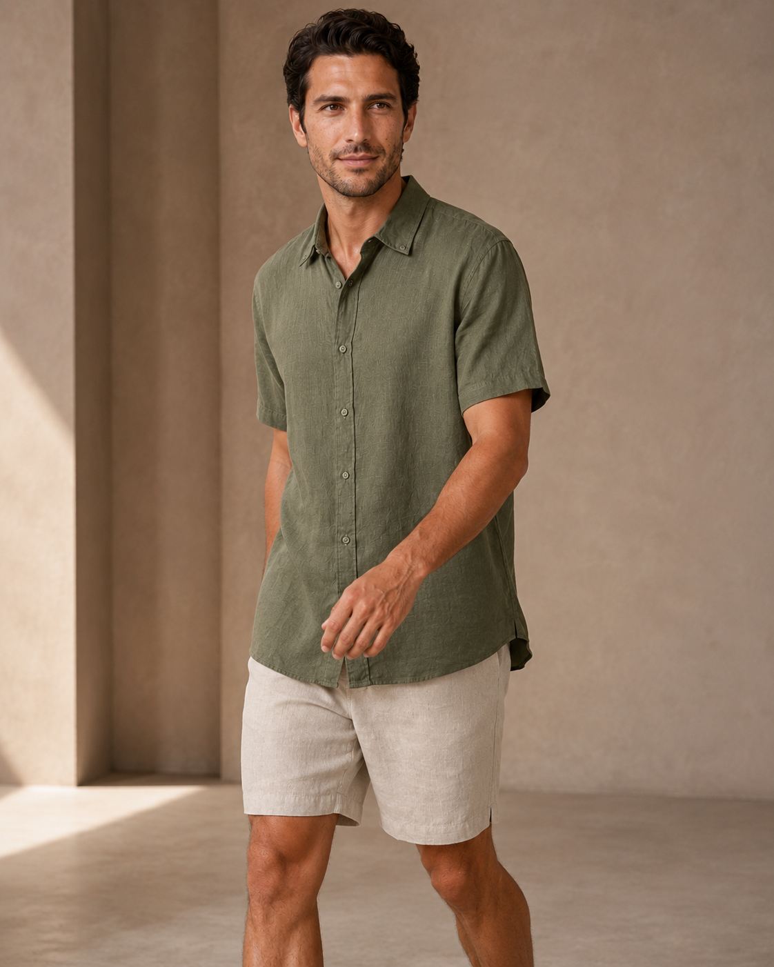 Classic Short Sleeve Linen Shirt — Olive