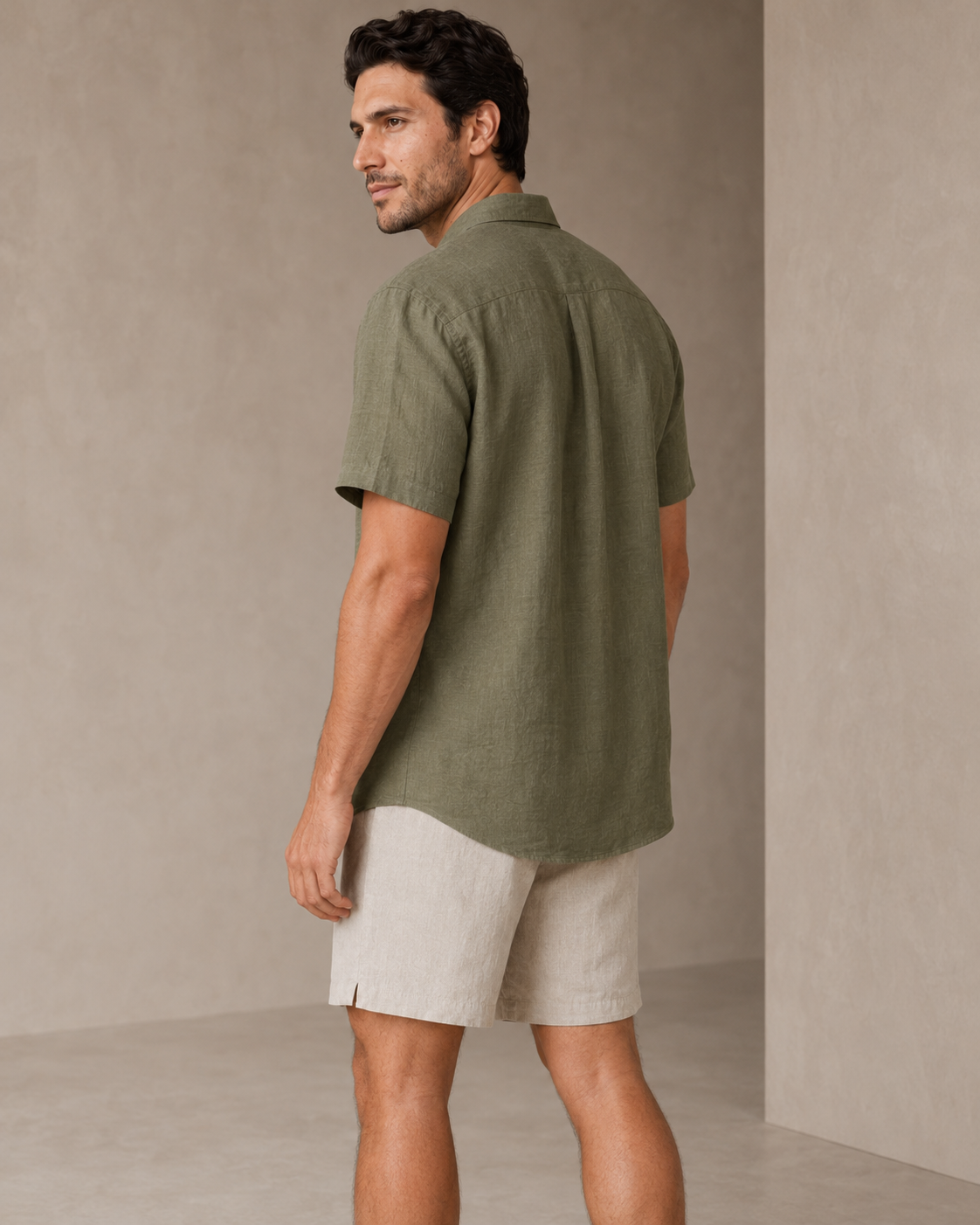 Classic Short Sleeve Linen Shirt — Olive