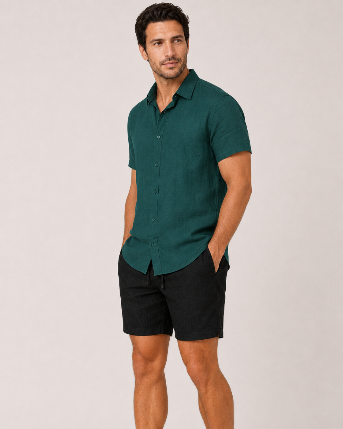 Classic Short Sleeve Linen Shirt — Forest Green