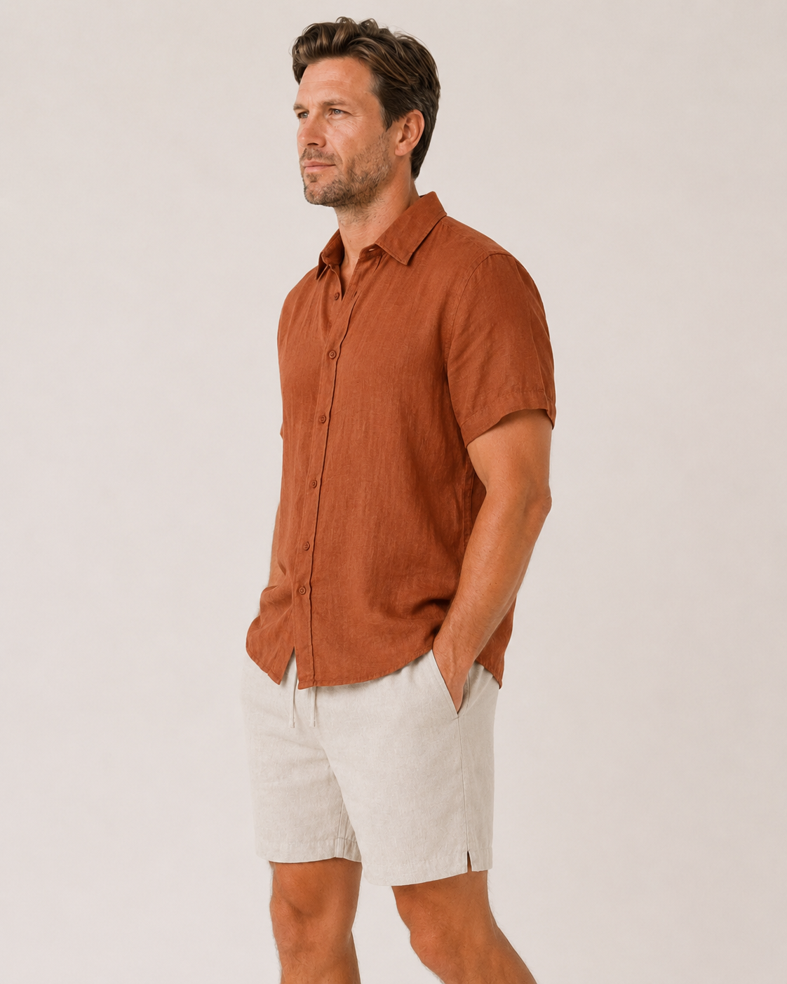 Classic Short Sleeve Linen Shirt — Terracotta