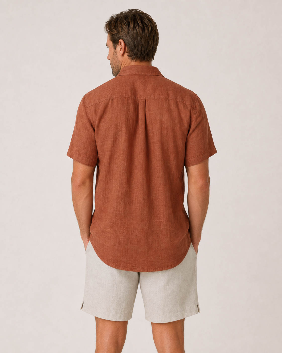 Classic Short Sleeve Linen Shirt — Terracotta
